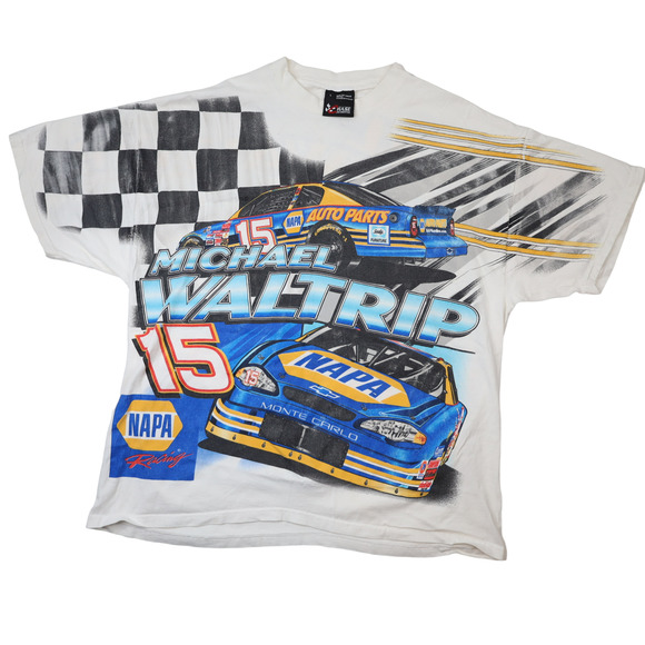 Vintage Chase Authentics Michael Waltrip Allover Print Nascar Graphic T Shirt